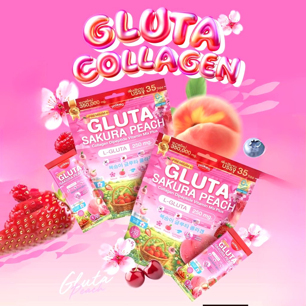 Mikeo Gluta Sakura Peach Collagen Dipeptide Vitamin Mix Plus - 35 Sachets × 10g (3 Pcs Combo) – Image 3