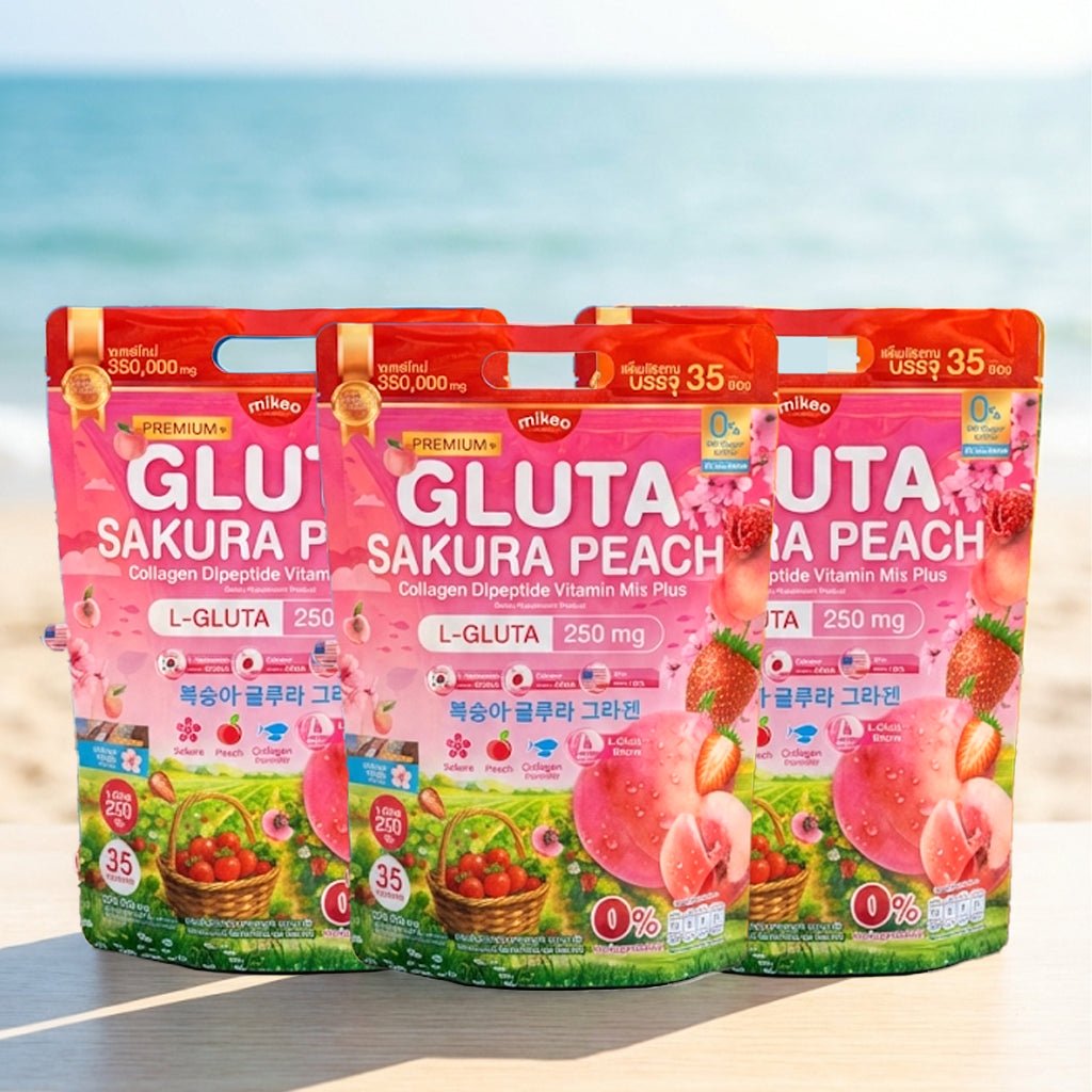 Mikeo Gluta Sakura Peach Collagen Dipeptide Vitamin Mix Plus - 35 Sachets × 10g (3 Pcs Combo) – Image 4