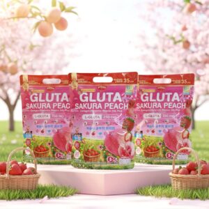 Mikeo Gluta Sakura Peach Collagen Dipeptide Vitamin Mix Plus - 35 Sachets × 10g (3 Pcs Combo)