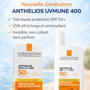 La Roche-Posay Anthelios UVMUNE 400, Crème solaire fluide, Invisible, Résiste à l'eau, Sans parfum, 50 ml