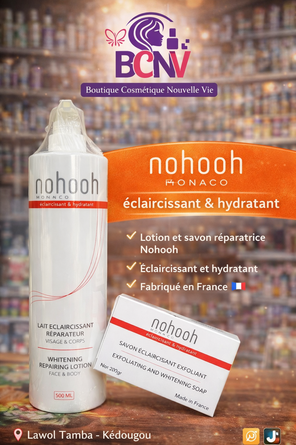 Nohooh Lait Eclaircissant Reparateur Visage et Corps 500ml